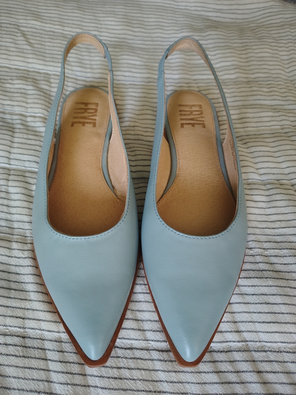 Frye Light Blue Pointed Slingback Flats